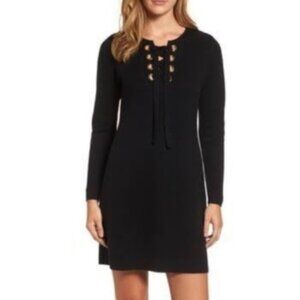 NEW $198 Vineyard Vines Women's Black Merino Wool Black Lace-up Sweater Dress XL